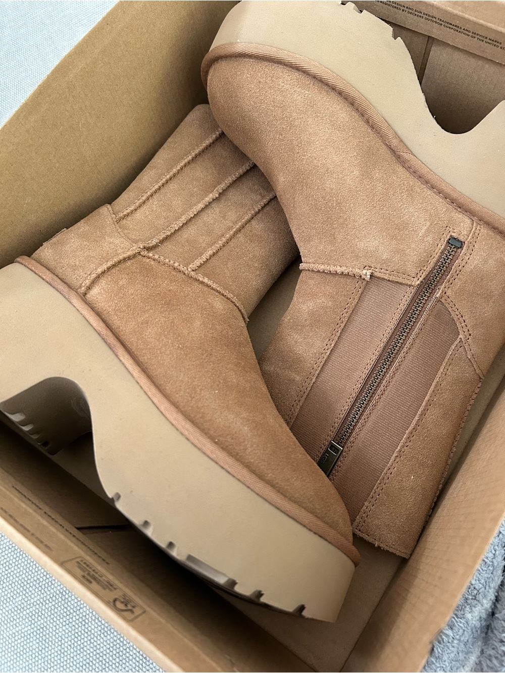 Uggs Chunky Platform Suede mid knee Boots - Tan